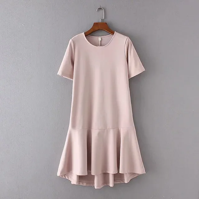X804 Fashion Women Elegant Solid Color Short Sleeve Loose Dress X804 Fashion Women Elegant Solid Color Short Sleeve Loose Dress Las Casual Pullover Ruffles Bottom Dresses