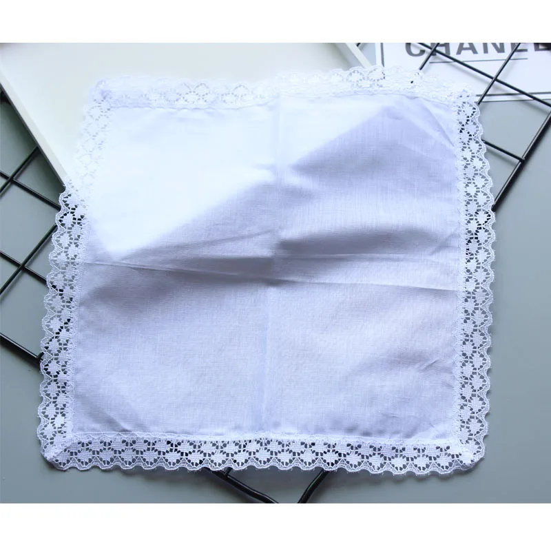 BAIYIXIN дамы 60 S хлопчатобумажные носовые платки женские мягкие однотонные чисто белое кружевное Hankies для свадебной вечеринки 12 шт