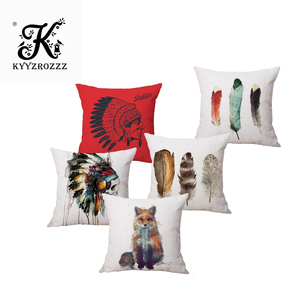 

American Indian Style Peacock Feather One Side Printing Home Decor Sofa Seat Decorative Cushion Cover Pillow Case Capa Almofada