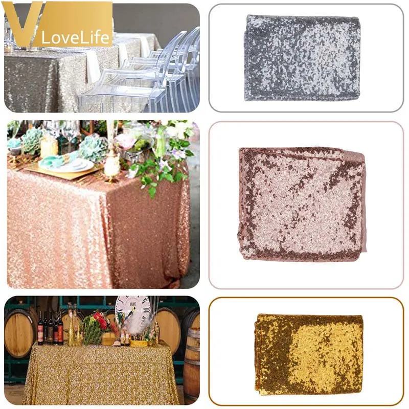 

Wedding Party Table Decorations Sparkling Sequin Table Cloth Rose Gold Silver Tablecloth Rectangular / Round Supplies