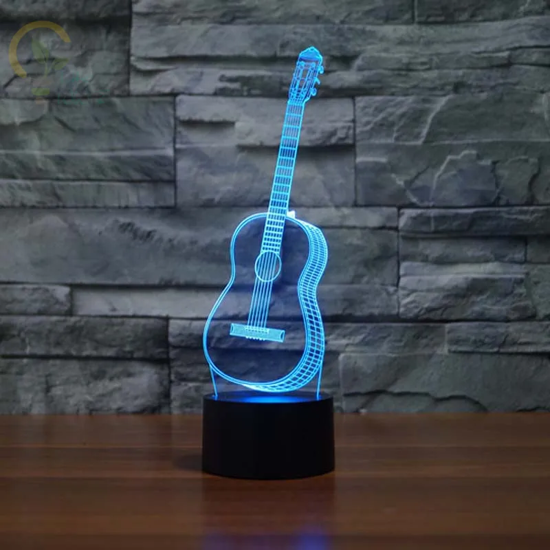 

Modern Guitar Night Lighting 7 Colors Changing Touch Button Led Table Lamps 3D Night Lights For Children's Bedrooms