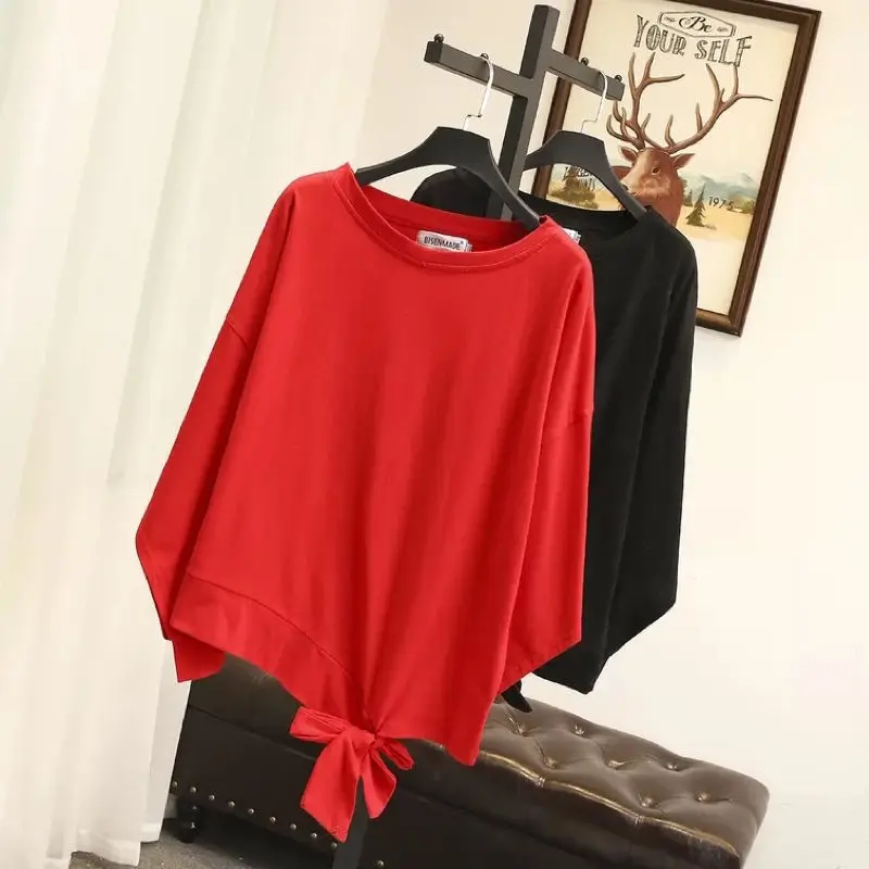 

Ubetoku 2018Women's Summer Cotton Long Sleeve Shirt Solid Sashes Asymmetric Tops Plus Size Office Lady Clothing(T103)