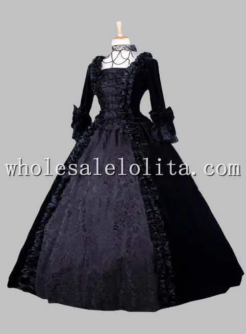 Готический черный Жаккардовый комплект одежды из плюша в викторианском стиле платье эпохи исторический костюм для сцены