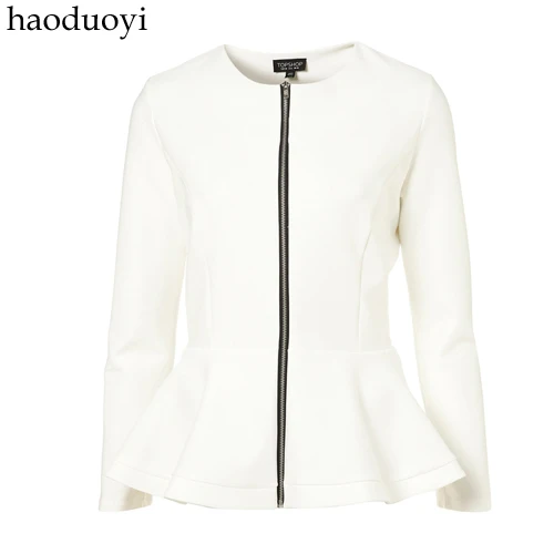Haoduoyi ruffle sweep fish tail long-sleeve white zipper outerwear victoria slim | Женская одежда