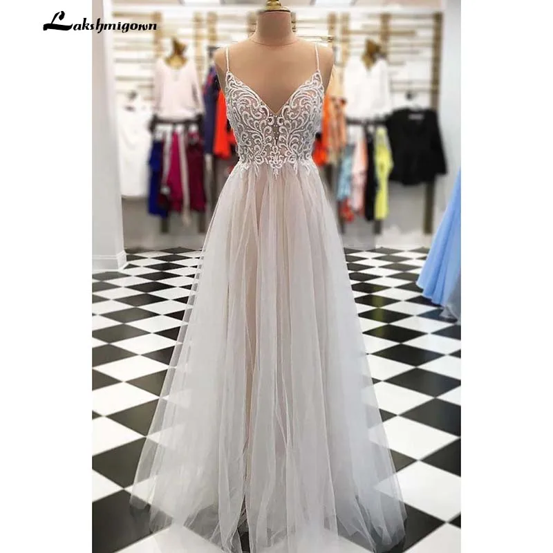 

Champagne tulle Long Evening Dresses Appliques lace prom dresses Vestido De Festa