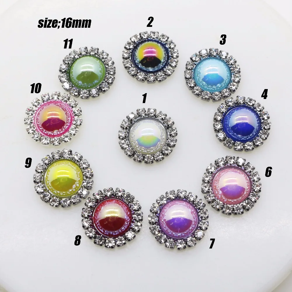 

New Hot 10pcs/lot 16mm no scratch Colored Pearl Button,metal decorate Rhinestone button trinket hair flower center scrapbooking