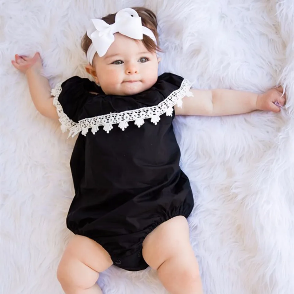 Puseky Summer 2017 Newborn Toddler Baby Girl Black Lace Bodysuit