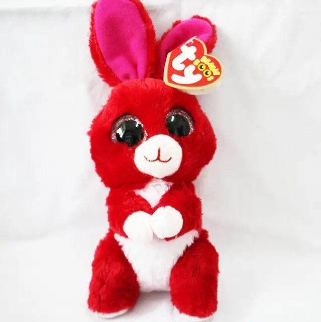 6" TY Beanie Babies Boo's Red the Rabbit Bunny 15cm Big Eye Plush
