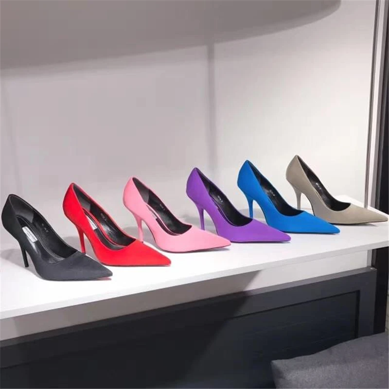 

Satin Pumps Women Wedding Shoes Sexy High Heels 10cm Purple Pumps Fenty Beauty Fashion Bridal Shoes 2019 New Ladies Party Shoes