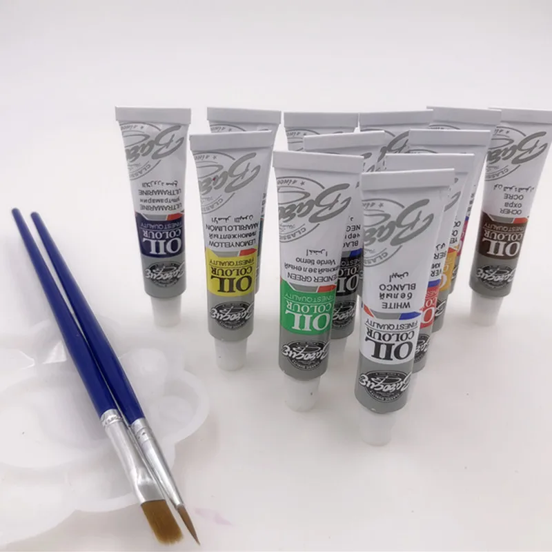 Professional Oil Colors Paints Fine Painting Art Supplies 12 Colours 6 ML Tube Offer 2 Brush And 1 Palette For Free