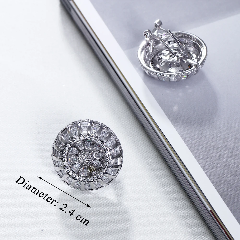 Big latest designer stud earrings with AAA CZ crystal zirconia White and gold color high quality jewelry earring for women