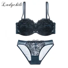 Ladychili Для женщин интимные бюстгальтера белый Кружево Вышивка сексуальные тонкие 1/2 чашки невесты свадебное бюстгальтер и краткий набор бюстгальтер без бретелек комплект N269