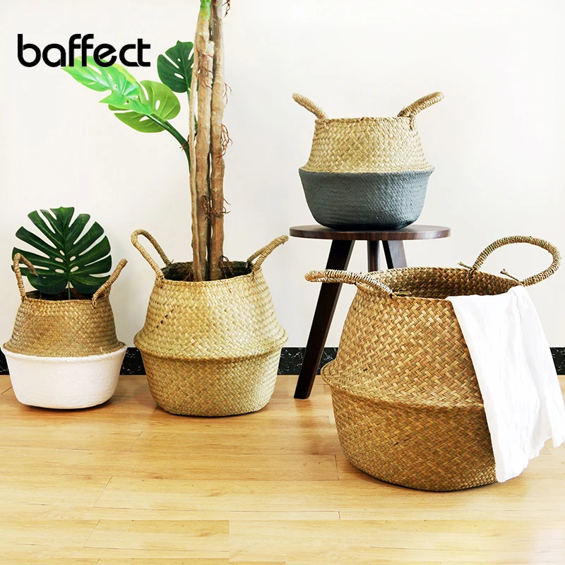 Storage Basket Rattan  Straw Basket Wicker  Folding Flower  