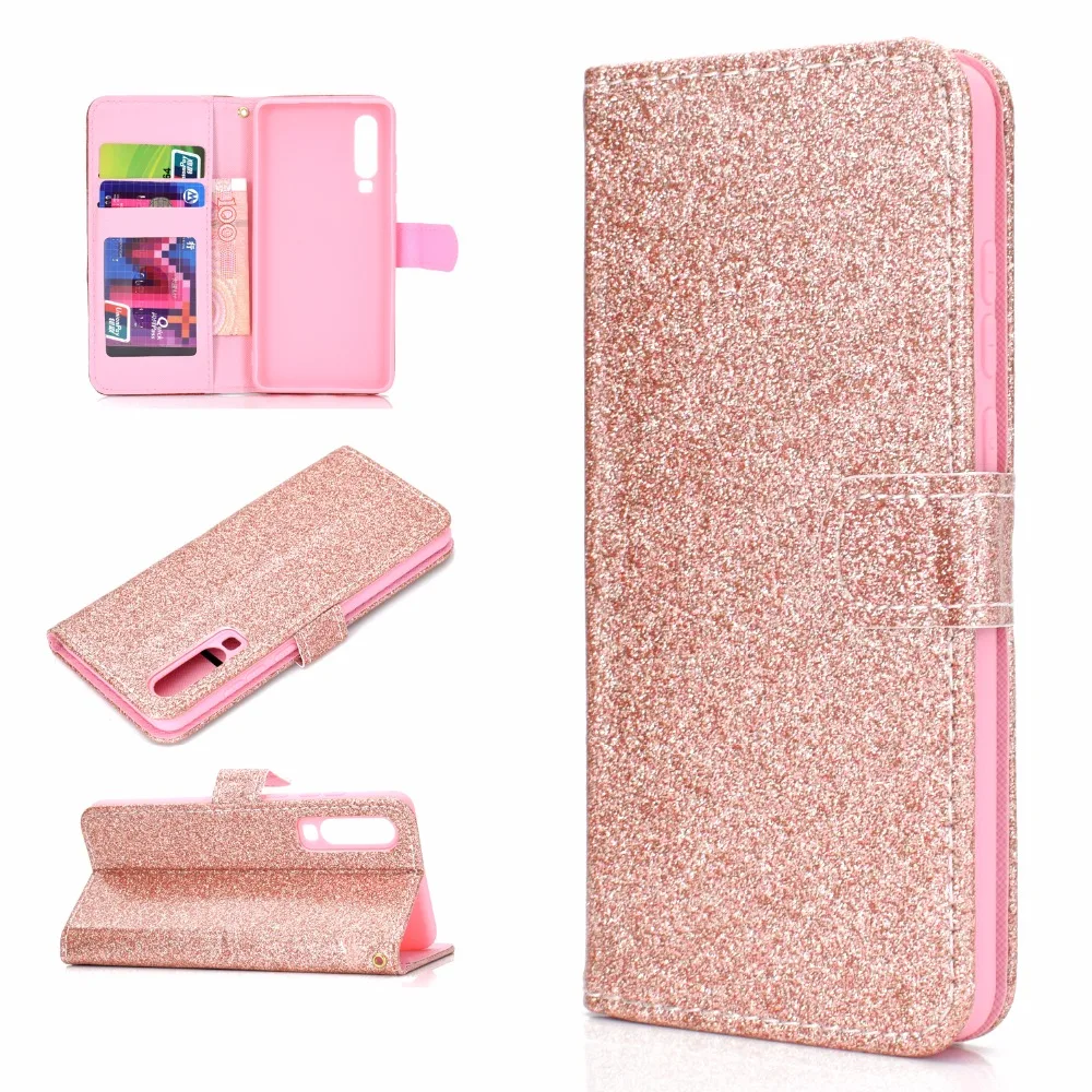 

20pcs/lot Magnets Glitter 2 card+photo frame wallet flip leather cover case for Huawei P20 P20 lite P30 P30 lite P30 Pro shell