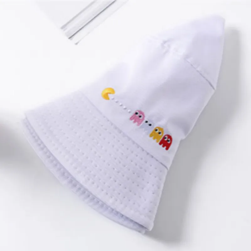 Embroidery Cartoon White Bucket Hat For Women Men Cotton Spring Summer Panama Cap Outdoor Fishermen Hat Male Fishing Cap