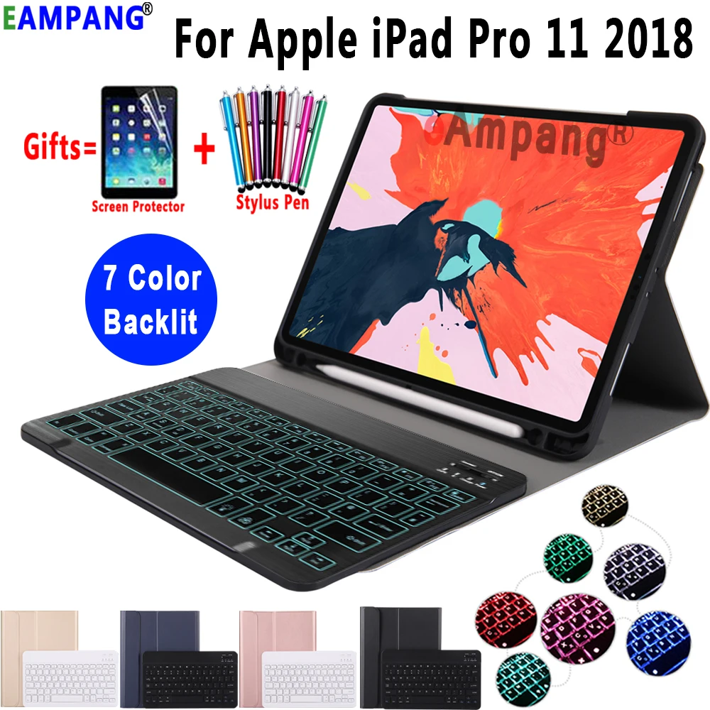 

7 Color Backlit Keyboard Case for iPad Pro 11 Keyboard Case with Pencil Slot Cover A1979 A1980 Keyboard Bluetooth Leather Funda