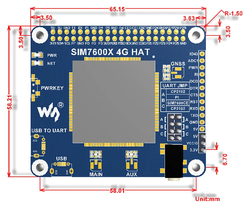 SIM7600X-4G-HAT-size