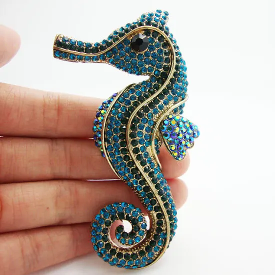 

TTjewelry Pretty Fashion lovely retro Blue crystal rhinestone brooch pins hippocampus Seabed animals