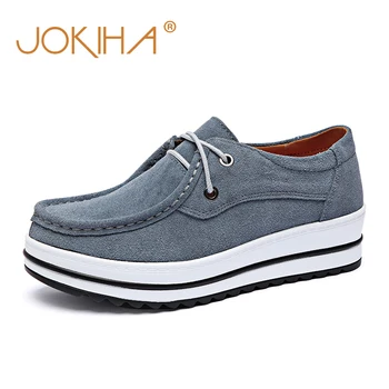 

2019 New Women Flat Platform Shoes Genuine Leather Ladies Flatform Shoes Lace Up Loafers Shoes Woman Heigh Increasing Shoes