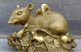 

free 6 Chinese Brass Copper Feng Shui Auspicious Wealth YuanBao Zodiac Mouse Statue