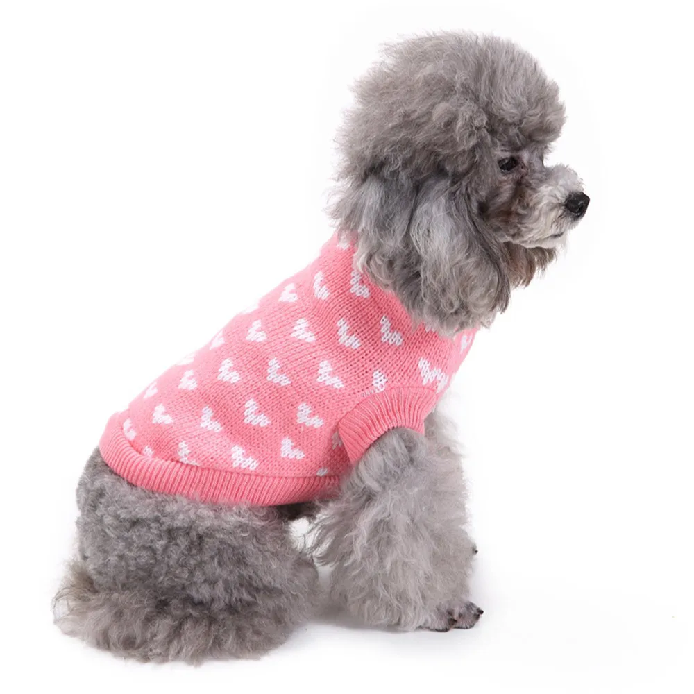 

Pink Heart Dog Sweater Round Neck Small Pet Dog Cute Clothes Puppy Sweater luxury designer dog clothes roupa soft cachorro