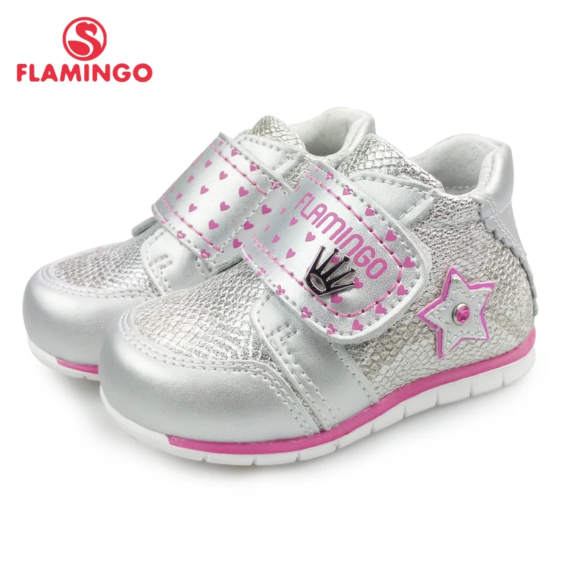 Весенняя кожаная обувь с принтом фламинго, дышащие уличные кроссовки на липучке для девочек, размер 19-24,, 91B-XY-1145