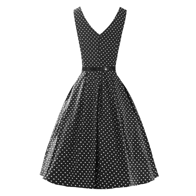 Kostlish 2017 Retro Polka Dot Women Summer Dress O-Neck Sleeveless 50s Vintage Dress With Belt Elegant Party Dresses Plus Size (10)
