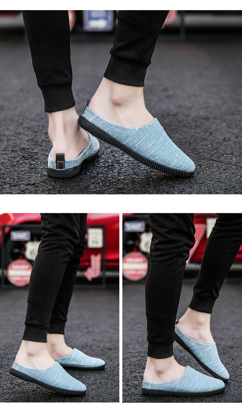 Summer New Men Breathable Casual Canvas Shoes Fashion Lightweight Personality Linen Shoes Men's Lazy Half Slippers Sneakers