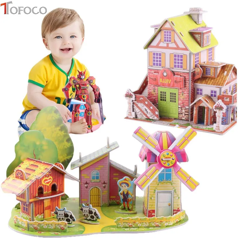 

TOFOCO 3D Puzzle Paper House Three-Dimensional Model Assembled Educational Toys For Children Jigsaw Kids Toys