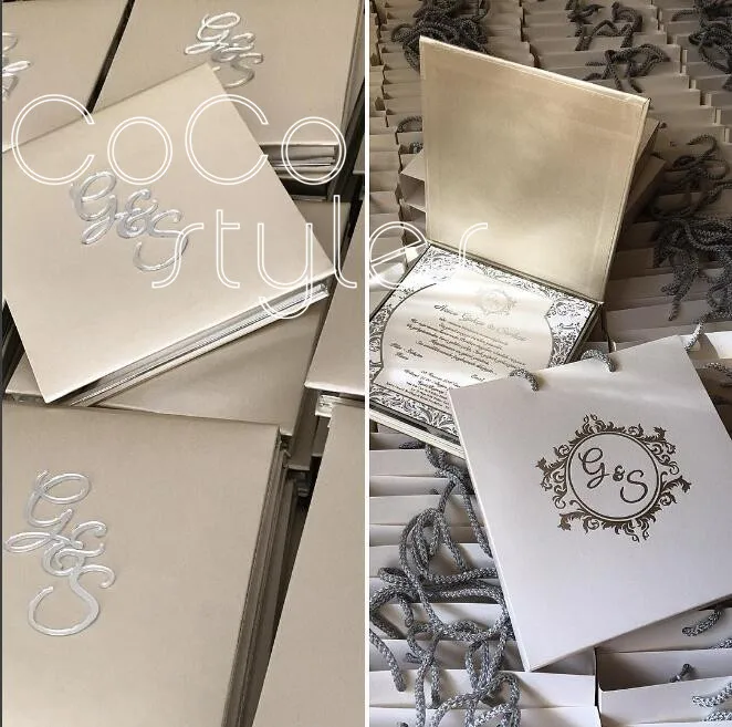 

Cocostyles customization hand made paper hard cover acrylic boxed wedding invitation with hand bag for party wedding events