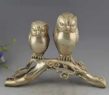 

China Silver Lucky nighthawk bird of Minerva owl on Branches Statue