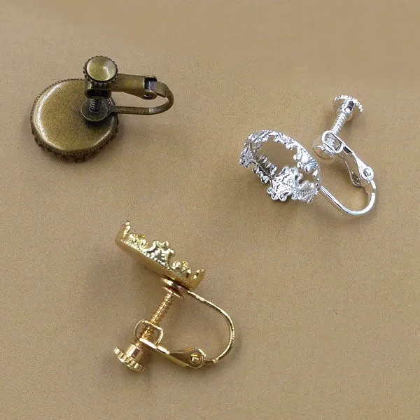 Screw Clip Earring Converter for Non pierced Ears with 12mm Round Crown
