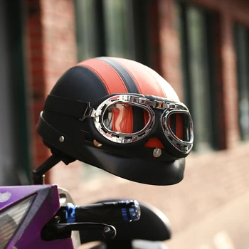 

1Pcs New Motorcycle Helmet Motorcycle Scooter Open Face Helmet with Visor UV Goggles Retro Vintage Style Motocross Helmet