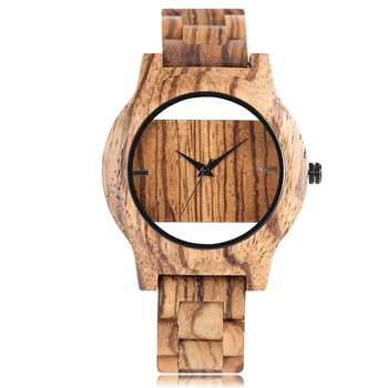 

New Creative Wood Watch Hollow Skeleton Dial Quartz Watch Men's Natural Bamboo Wristwatch Bracelet Business Dress Watches