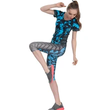 Top Quality! Women’s Yoga Sets Short Sleeves Jersey And Cropped Pants Sportwear Running Gym Fitness Suit