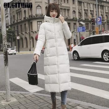 

OLGITUM New 2020 Autumn and Winter Women new Cotton Coat Long Large Size Women Slim Cotton Padded Warm Coat