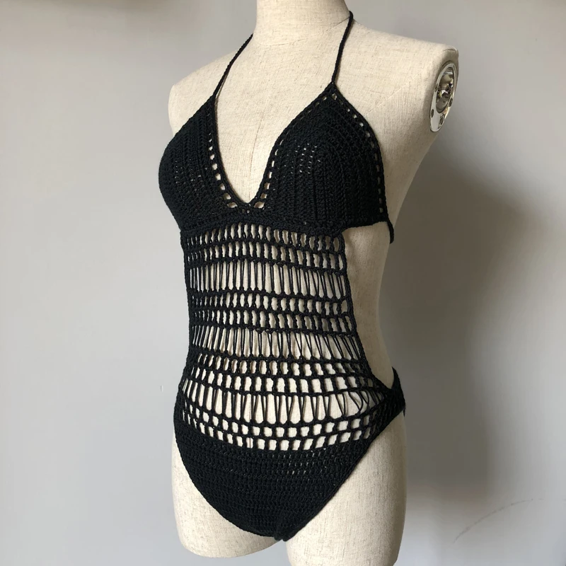 Crochet one piece backless sexy monokini high cut Jumpsuit Knitting Bikini Set Swimwear Swimsuit Beachwear