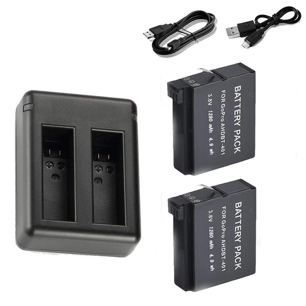 Top Deals USB Charger 2 x 1600mAh Full Decoded AHDBT 401 Battery For Gopro Hero 4