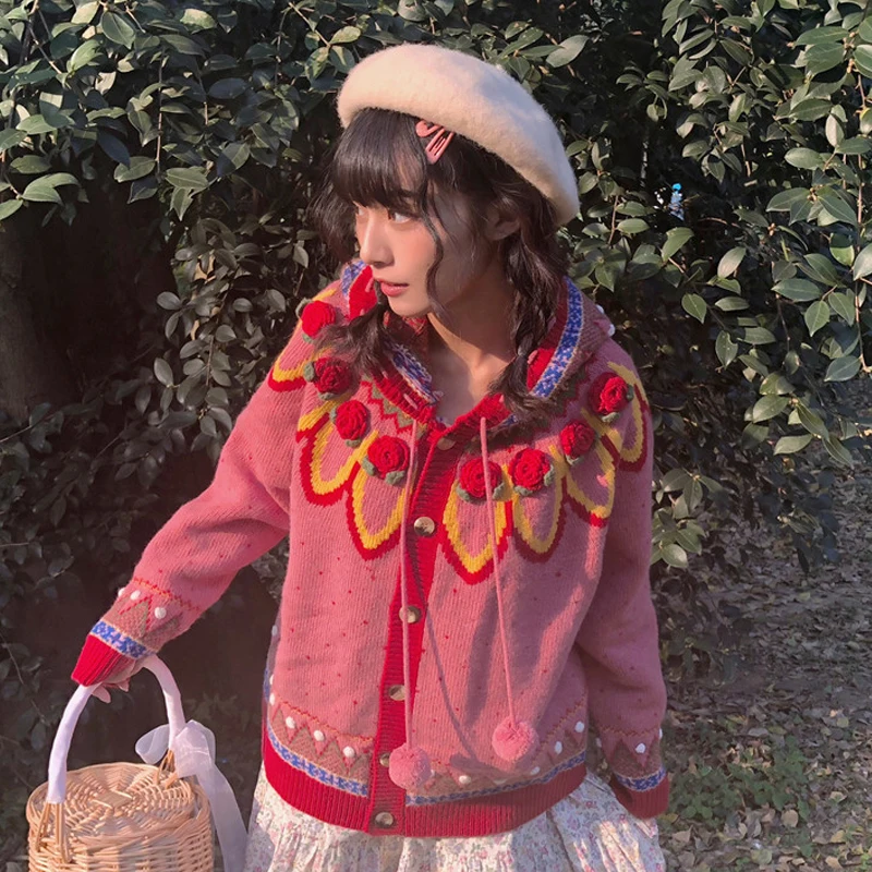 3d De Dot Chandail 2018 Crochet As Capuche Géométrique Picture À Boules Mignon Fleurs Main Jacquard Cardigan Noël Motif Hiver IYg6bfv7y