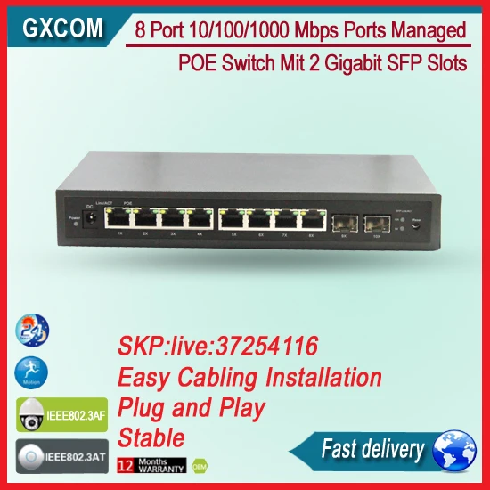 

8 Port 10/100/1000Mbps Ports Managed POE Switch With 2 Gigabit SFP Slots