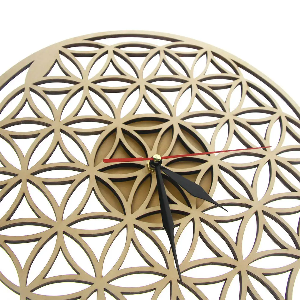 Beste Bloem van Het Leven Kruisen Ringen Geometrische Houten Wandklok Heilige Geometrie Laser Cut Klok Horloge Housewarming Gift Room Decor