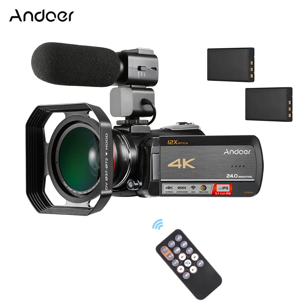 Andoer AC5 4K UHD 24MP Цифровая видеокамера регистратор + 0.39X широкоугольный объектив