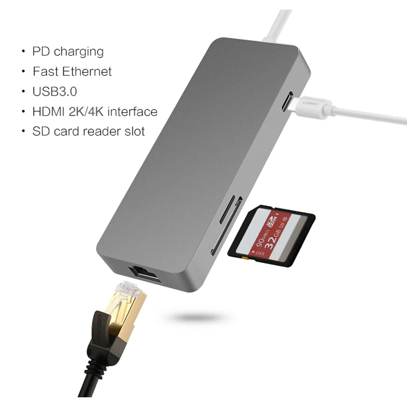 Док-станция для ноутбука, два порта USB 3,0, 4 K, HDMI, 3,5 мм, SD/TF, кард-ридер, PD Зарядка для Macbook, для ASUS, для планшетов