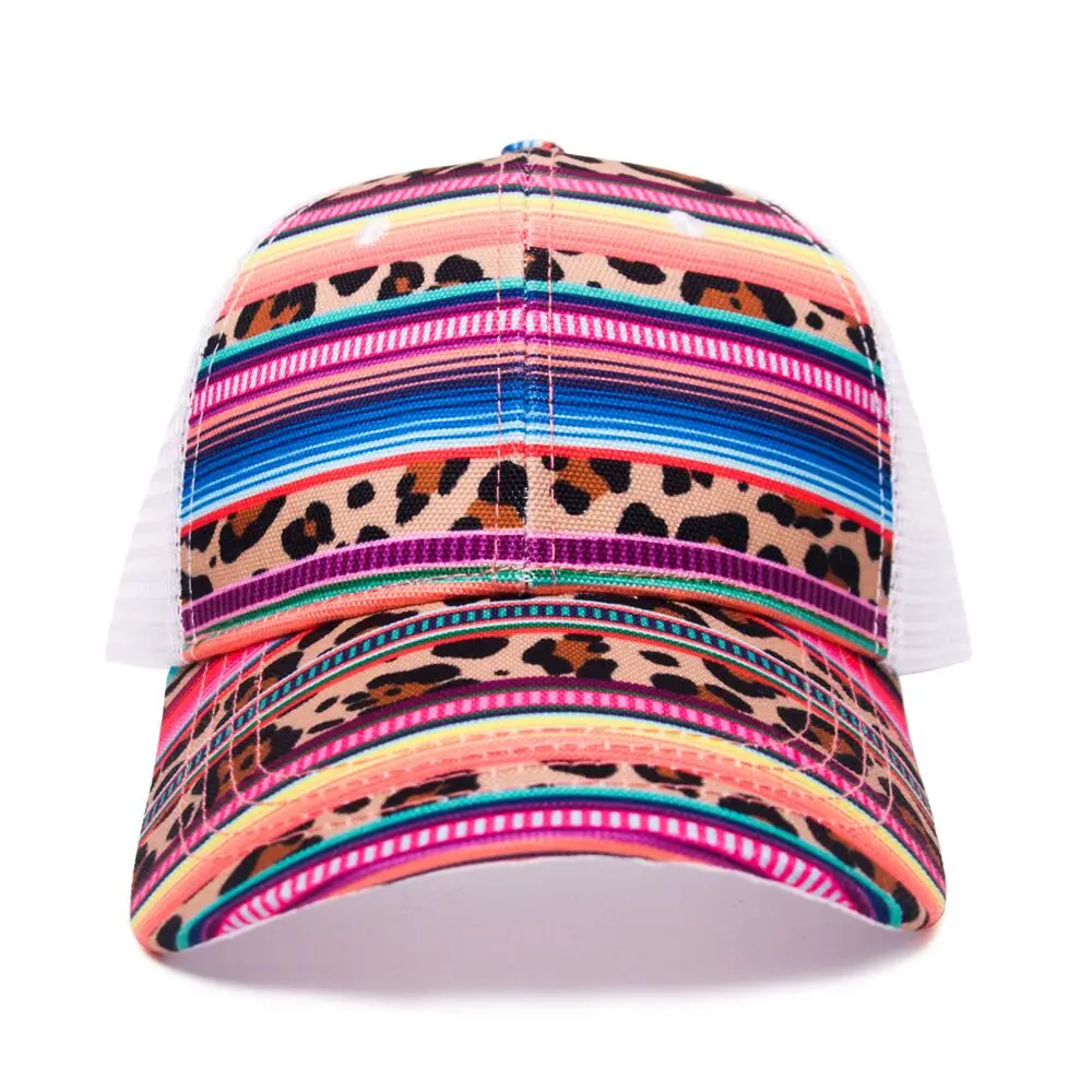 5 шт. Audlt леопардовая полосатая бейсбольная сетчатая шляпа с регулируемой пряжкой, цветная кепка "хвост", шляпа от солнца DOM1116
