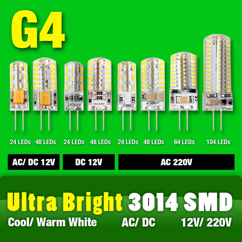 

G4 Lamp Bulb Dimming AC DC 12V 220V 3/3.5/5/6/7/8/9w COB SMD Replace Halogen Lighting Lights Spotlight Chandelier Bombillas