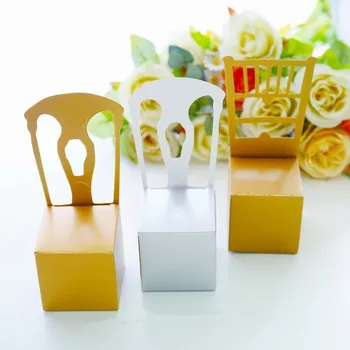 

108 x Quality Miniature Chair Shape Favor Boxes Gold / Silver Wedding Candy Favor Box Party Package Supplies