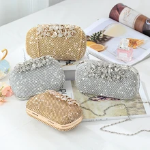 Роскошный Полный Кристалл Вечер клатч блестящие Gold Leaf дизайнер pochette Свадебная вечеринка кошелек сумка Серебряный горный хрусталь банкетный мешок