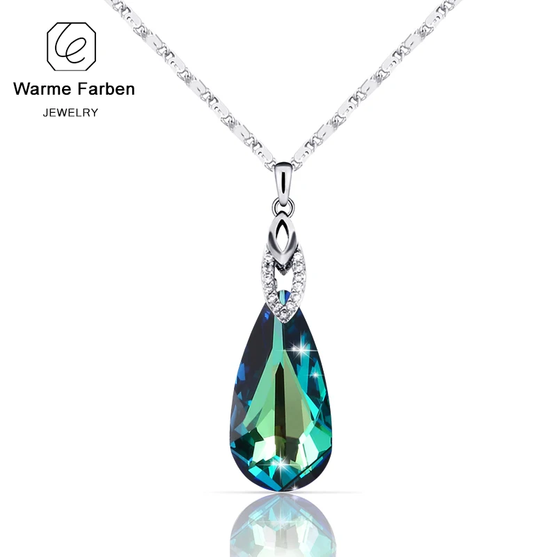 WARME FARBEN Crystal from Swarovski Women Necklaces Crystal Water Drop Shaped Pendant Necklace 925 Silver Fine Jewelry Collares Fine Jewelry