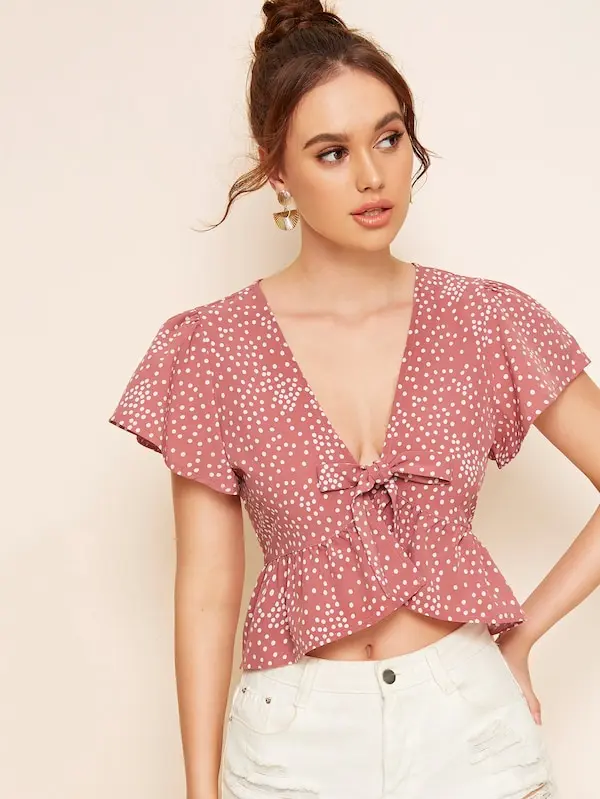 Ruffle tie front top Clearance