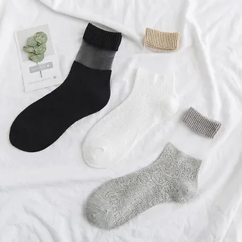 

PEONFLY 3pairs/lot creative Women cotton Lace Patchwork Soft Comfy Sheer Silk Elastic Knit Frill Trim Transparent funny socks